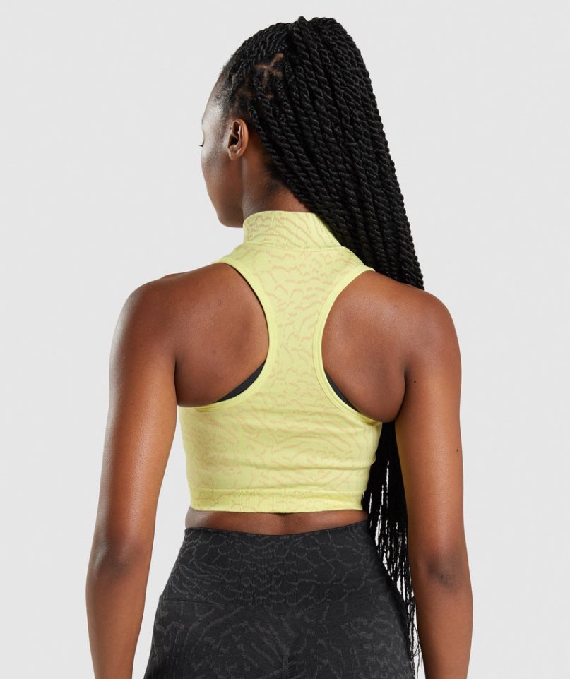 Women's Gymshark Adapt Animal Seamless 1/2 Zip Cropped Tops Yellow | NZ 7GXQPJ